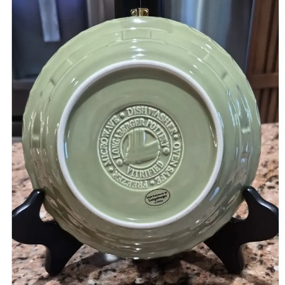 Longaberger Small Pie Plate Olive Green Ceramic Serving Bowl 7 1/4